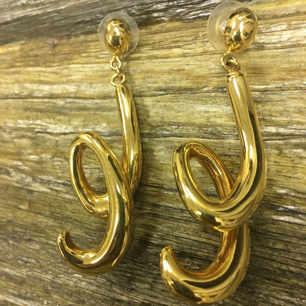 VTG Monet 80s Dangle Swirl 3D Gold Dangle Earrings